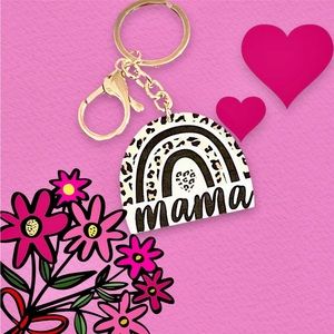 Mama Rainbow & Leopard Print Wooden Keychain